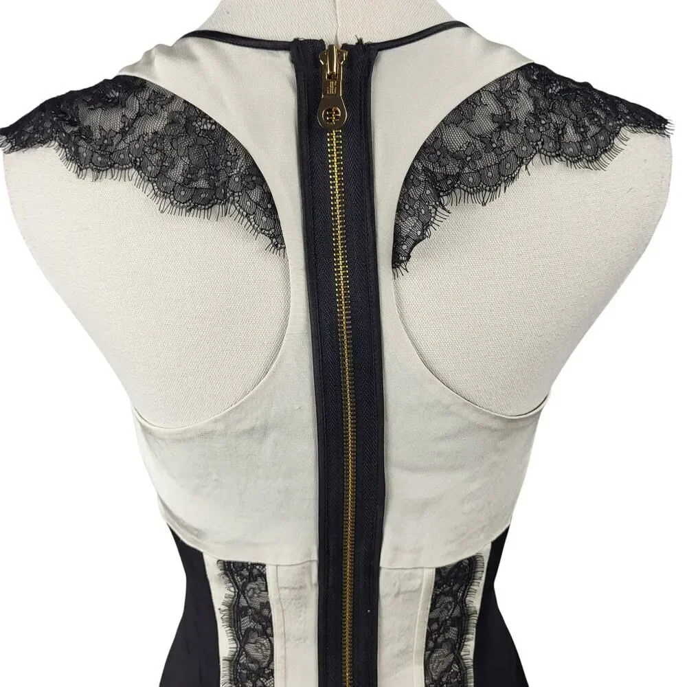 NEW Jay Godfrey Silk Black & Off‑White Lace Trim Dress | Racerback Zip |  Size 2